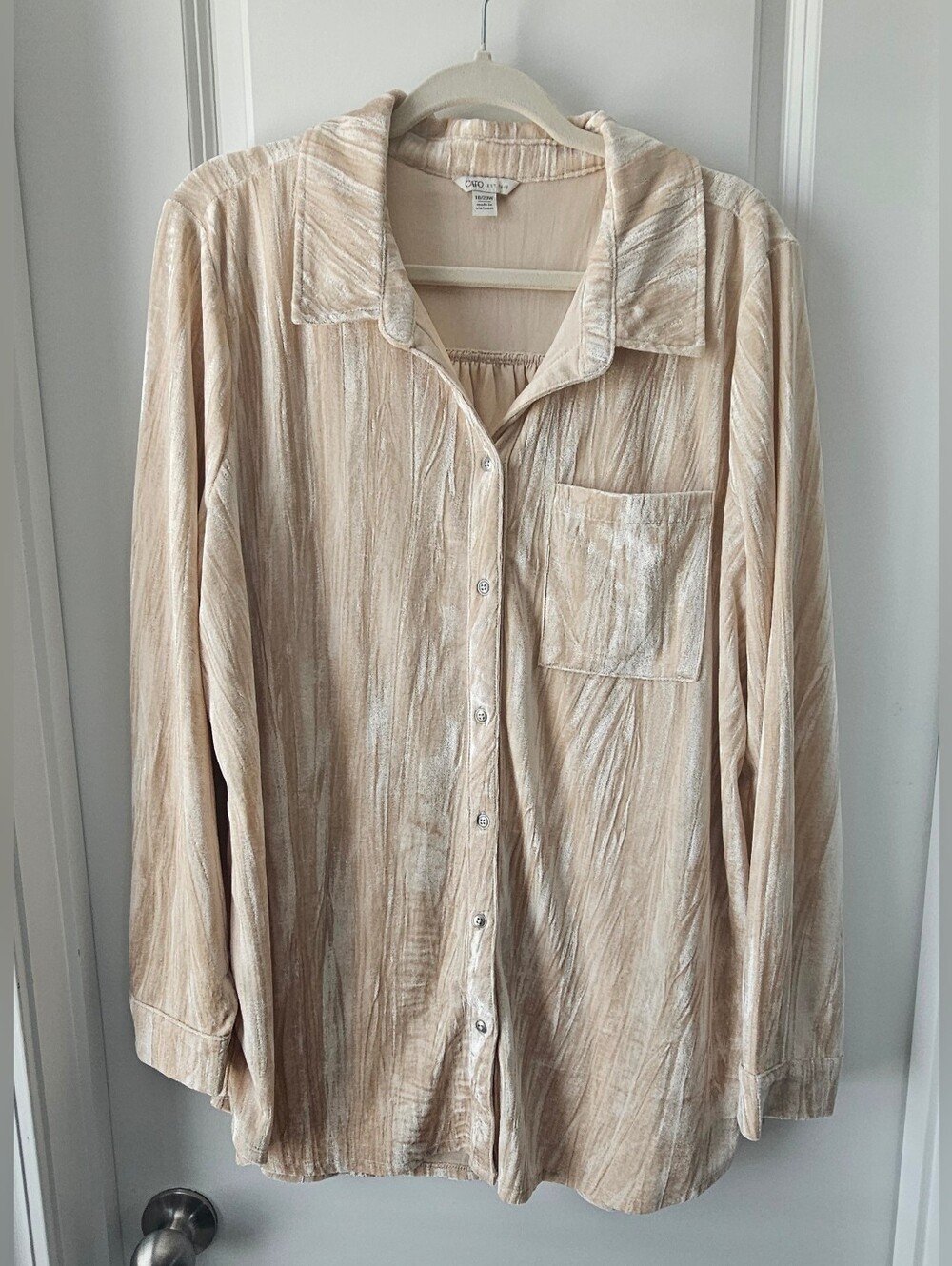 Crushed Velvet Button-Up Shirt in Light Champagne
